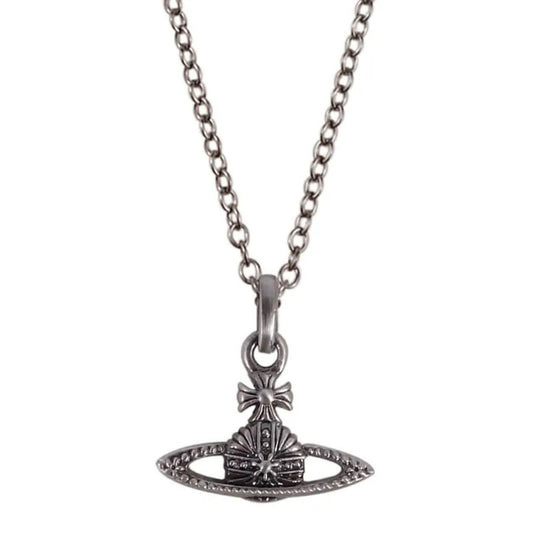 Antique Silver Carved Saturn Necklace