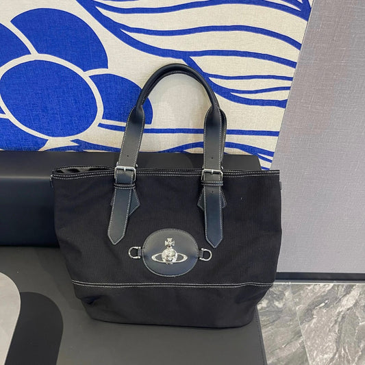 Vintage Canvas Saturn Tote Bag with Buckle Straps