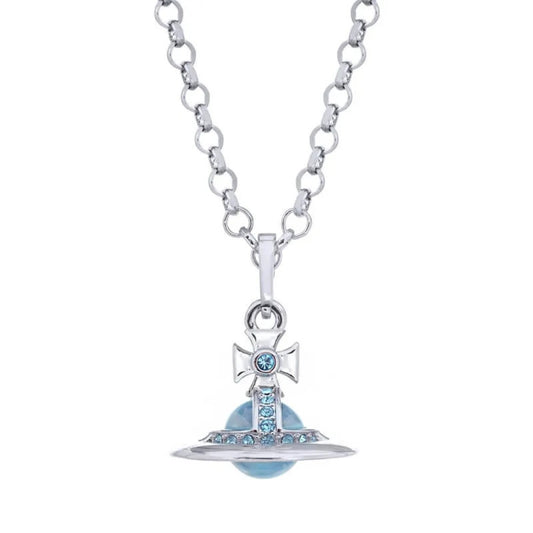 10mm 20mm ORB Classic Saturn Pendant Necklace Silver Glacier Blue