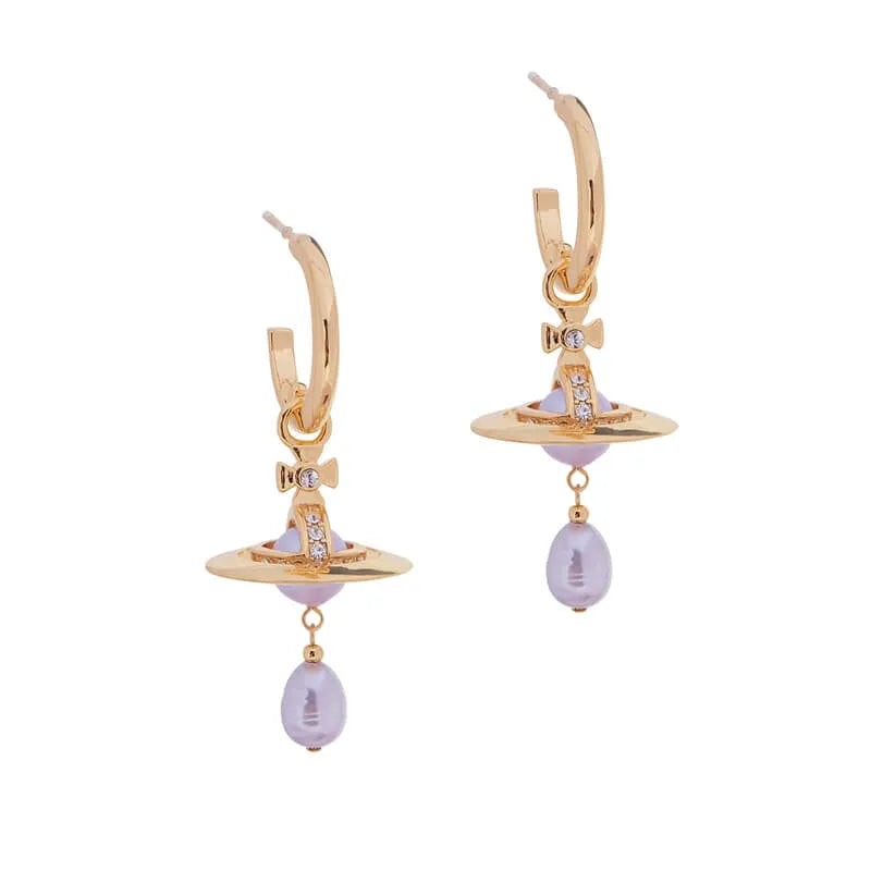 Baroque Pearl Hoop Earrings with Crystal Orb