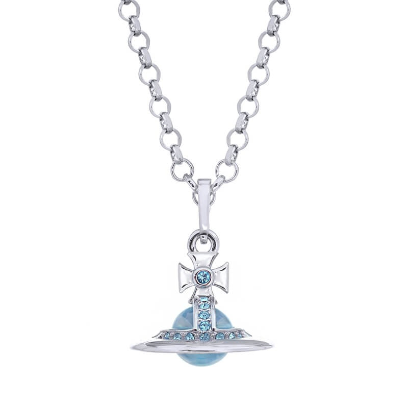 New Color-10mm/20mm ORB Classic Saturn Pendant Necklace Silver Glacier Blue (with box)