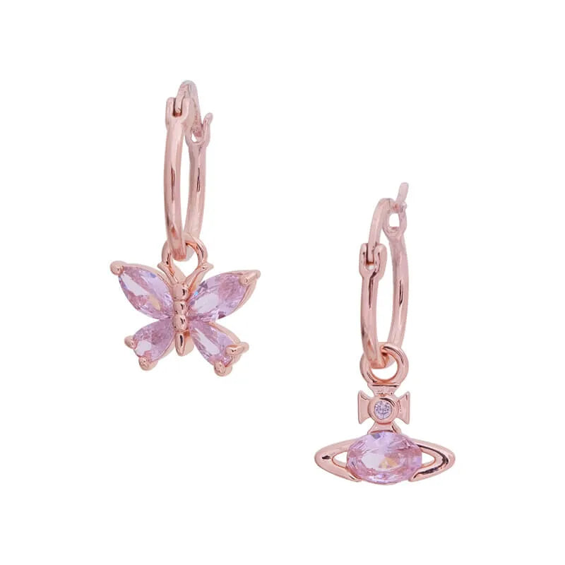 Butterfly & Orb Mismatched Charm Hoop Earrings