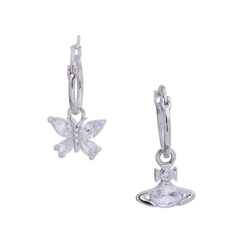 Butterfly & Orb Mismatched Charm Hoop Earrings