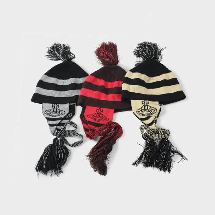Bold Stripe Knit Tassel Beanie