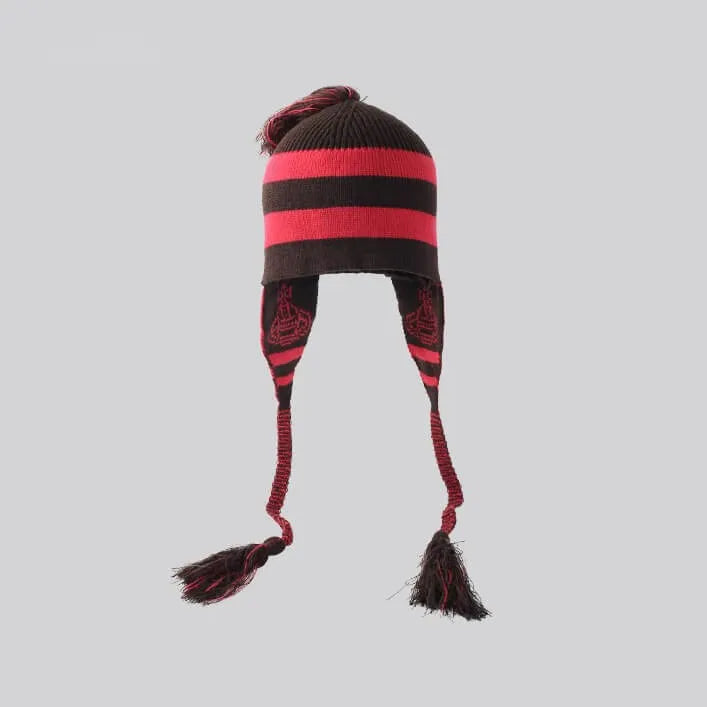 Bold Stripe Knit Tassel Beanie