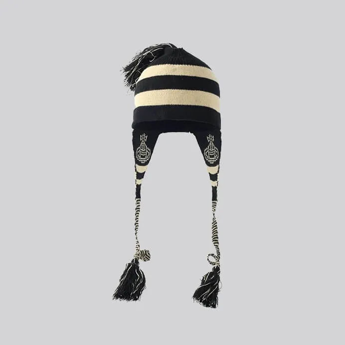 Bold Stripe Knit Tassel Beanie