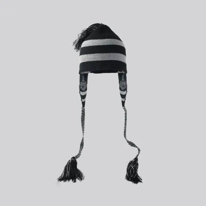 Bold Stripe Knit Tassel Beanie