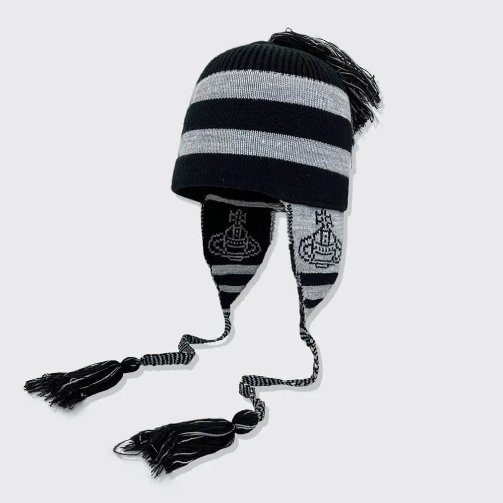 Bold Stripe Knit Tassel Beanie