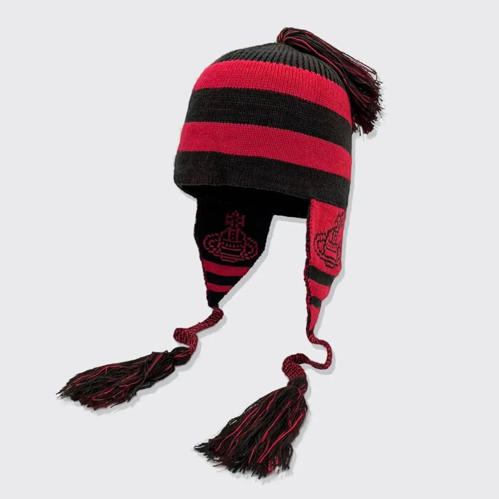 Bold Stripe Knit Tassel Beanie