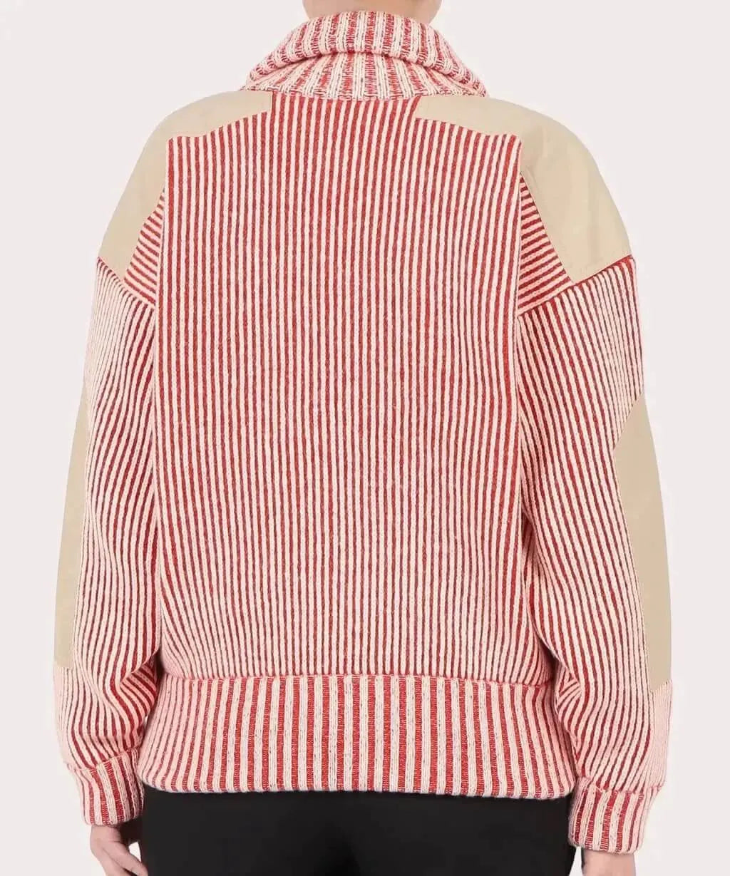 Striped Panel Zip-Up Cord Jacket