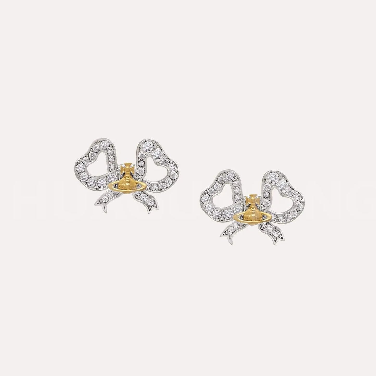 Heart Bow Orb Stud Earrings