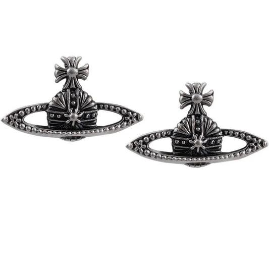 Antique Silver Carved Saturn Earrings