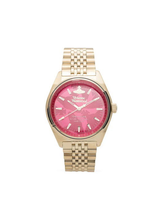 Gold watch with pink face (with box)