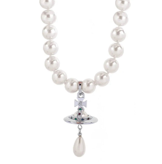 Silver chocker one row pearl drop necklace