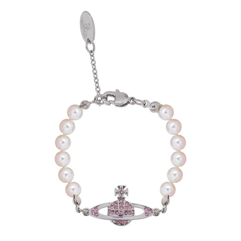 Mini Bas Relief Silver & Pink Pearl Bracelet (with box)