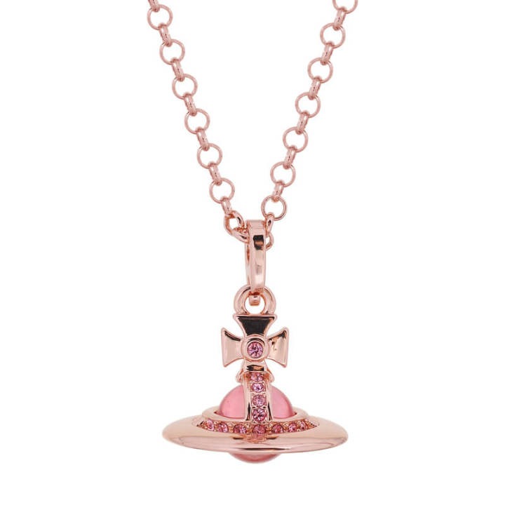 6mm/10mm ORB Classic Saturn Pendant Necklace Rose Gold Pink (with box)