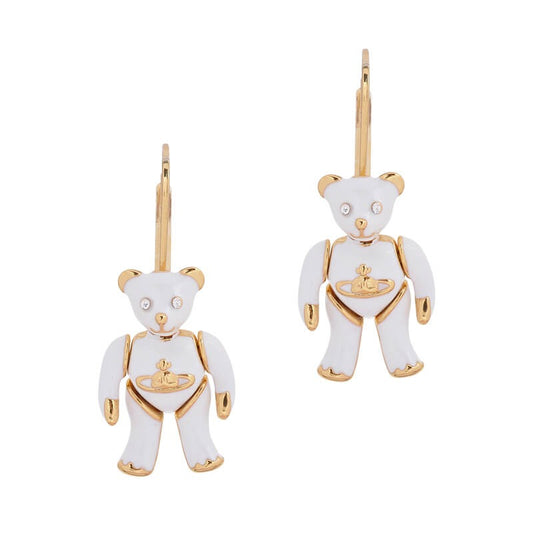 Cubic White Lacquered Movable Bear Earrings (with box)