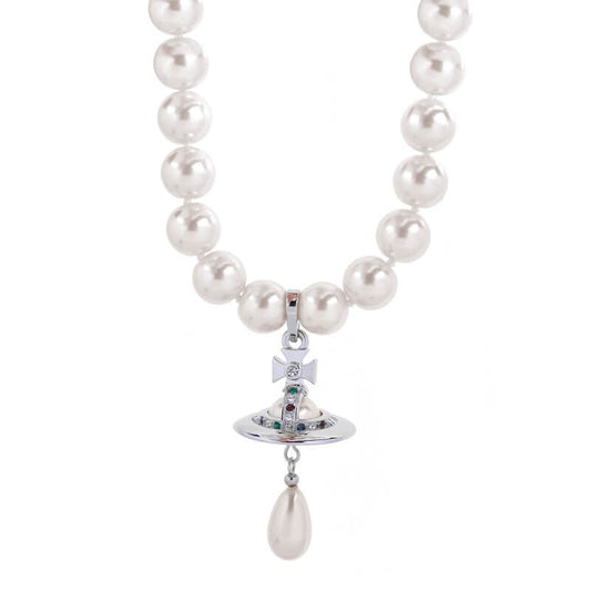 One Row Saturn Pearl Drop Necklace (with box)