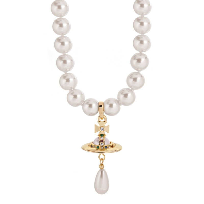 One Row Saturn Pearl Drop Necklace (with box)