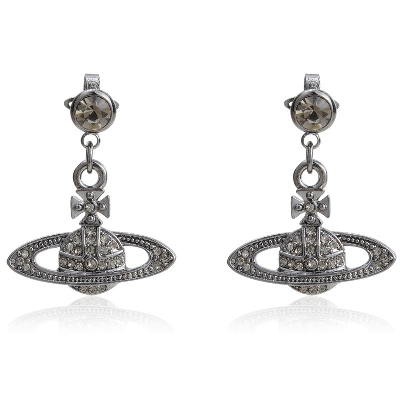 Classic Full Diamond Long Saturn Earrings (with box)