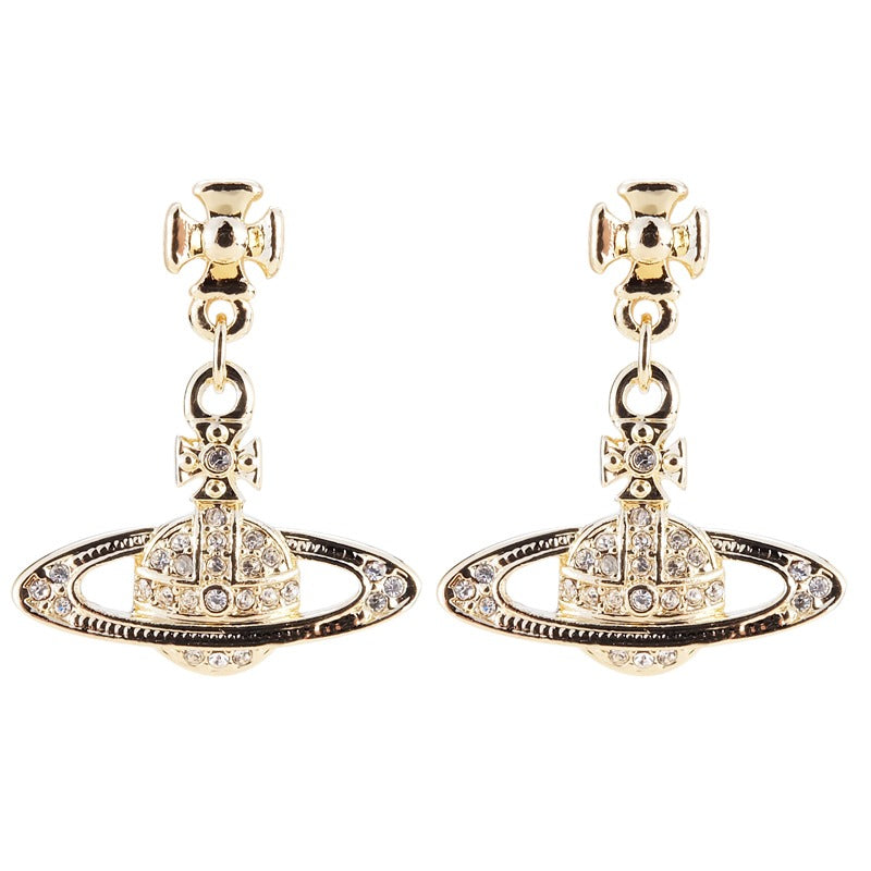 Classic Full Diamond Long Saturn Earrings (with box)