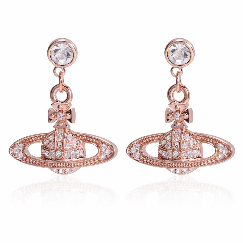 Classic Full Diamond Long Saturn Earrings (with box)