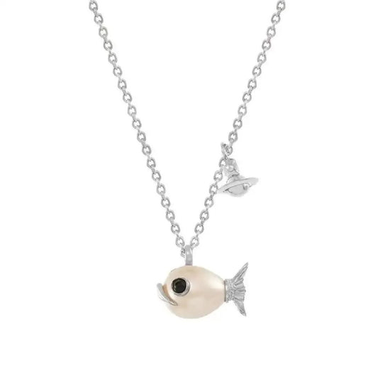 LUZIE Fish Orb Saturn Necklace
