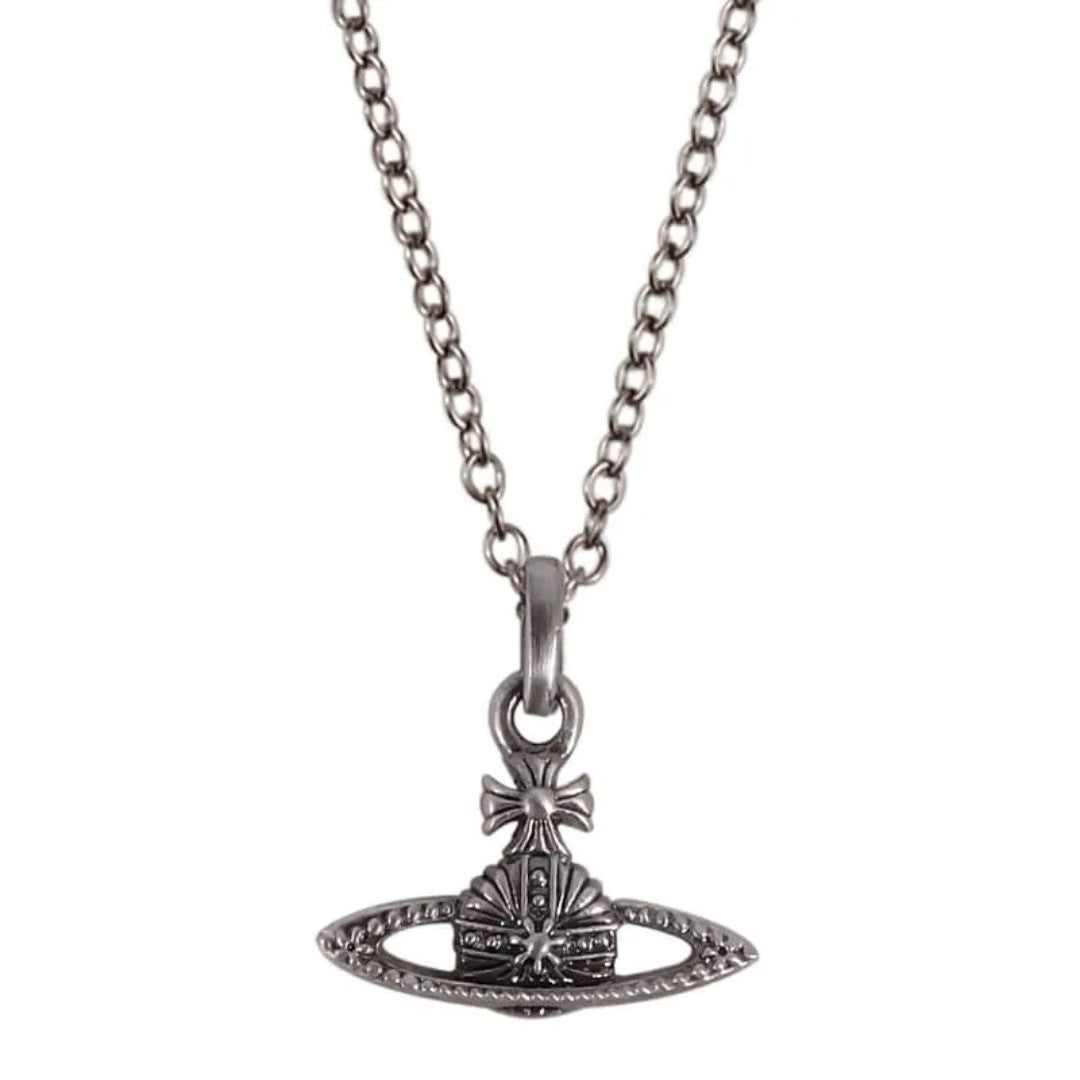 Antique Silver Carved Saturn Necklace