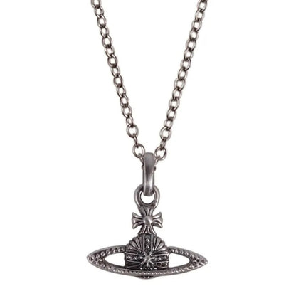 Antique Silver Carved Saturn Necklace