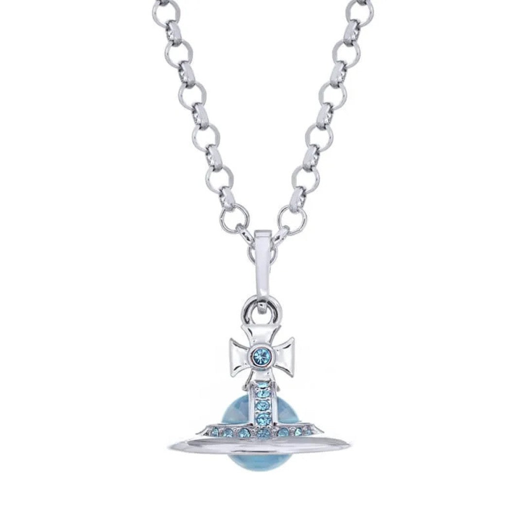 10mm 20mm ORB Classic Saturn Pendant Necklace Silver Glacier Blue