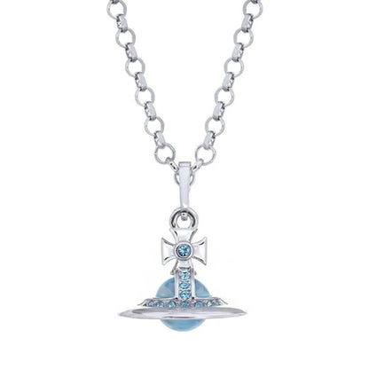 10mm 20mm ORB Classic Saturn Pendant Necklace Silver Glacier Blue