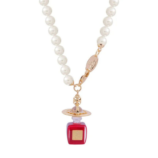 Perfume Bottle Pearl Saturn Necklace
