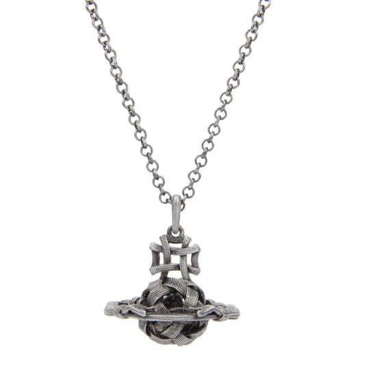 Antique Silver Woven Ball ORB Saturn Necklace