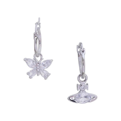 Butterfly & Orb Mismatched Charm Hoop Earrings