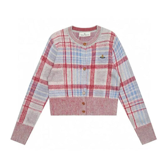 Plaid Knit Cropped Cardigan