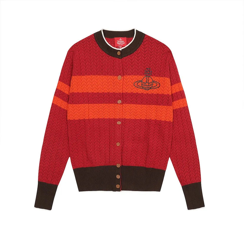 Striped Crewneck Knit Cardigan