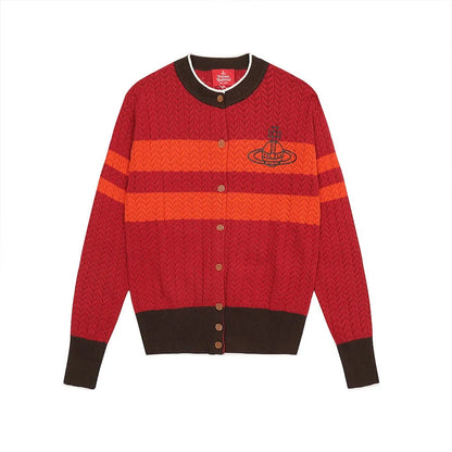 Striped Crewneck Knit Cardigan