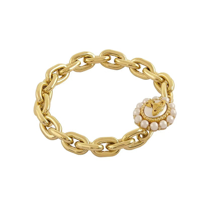 Chunky Pearl Emblem Link Bracelet (with Box)