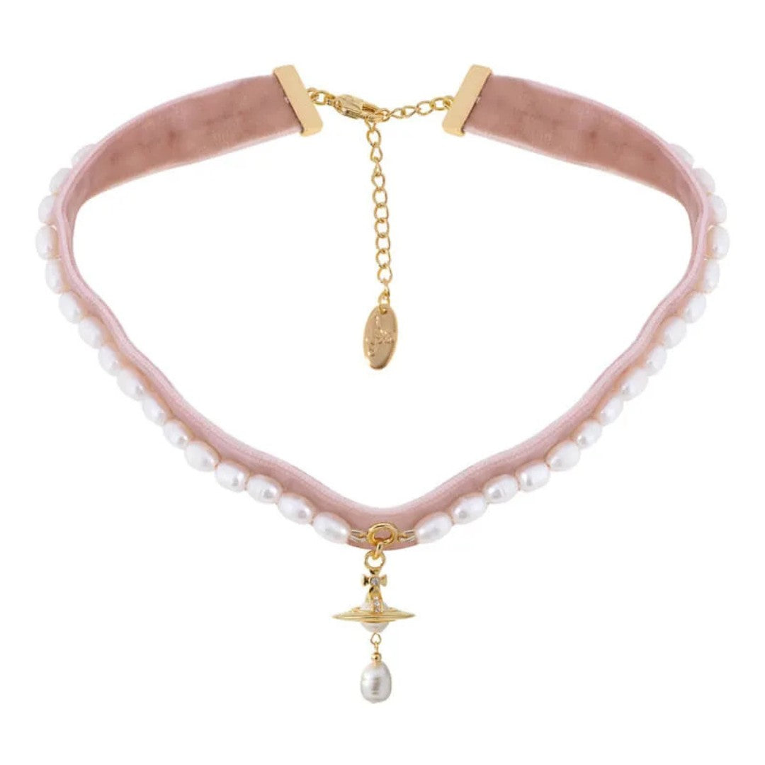 ALEKSA Velvet Baroque Pearls Choker Necklace