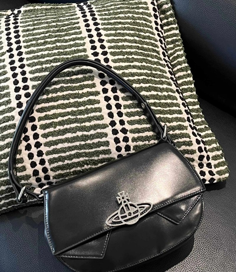 Curved Leather Saturn Shoulder Bag