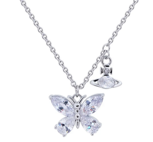 NEW-ELIANNE Butterfly Saturn Diamond Necklace (with box)