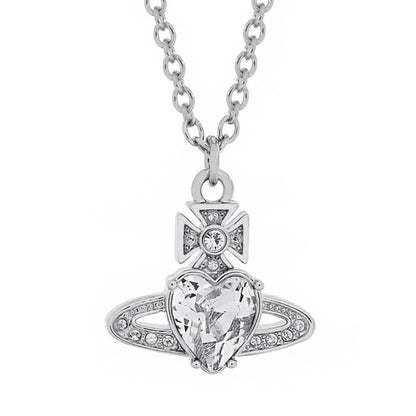 Saturn Heart Pendant Necklace with Zircon Accents