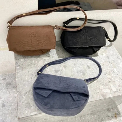 Minimal Saturn Embossed Shoulder Bag