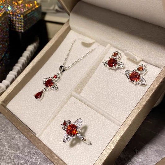 Red Necklace, Ring and Earrings Set (with box)