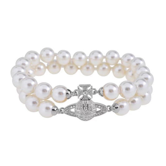 Silver/gold GRAZIELLA Suction Stone Pearl Bracelet Small Double Layer