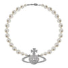 Large One Layer Full Diamond Saturn Pearl Necklace Short