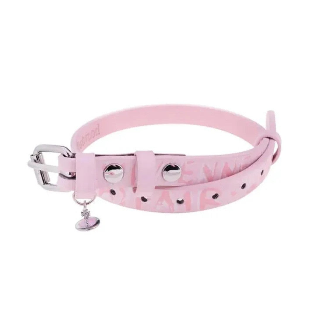 Graffiti-Print Leather Saturn Choker