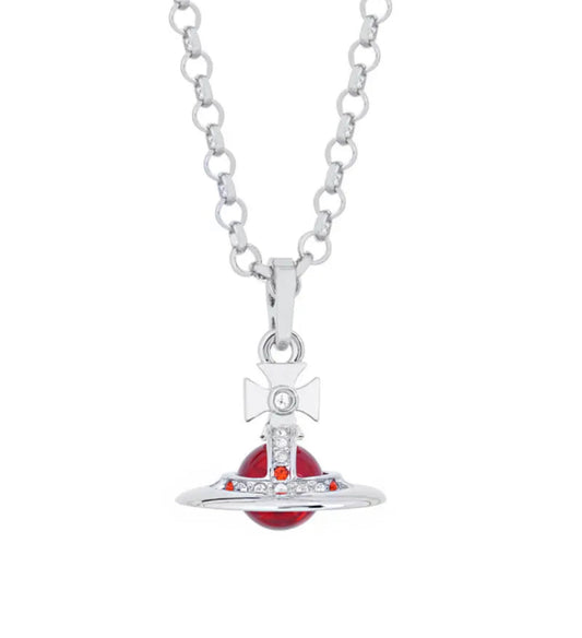 Red and Silver Orb Necklace (with box)