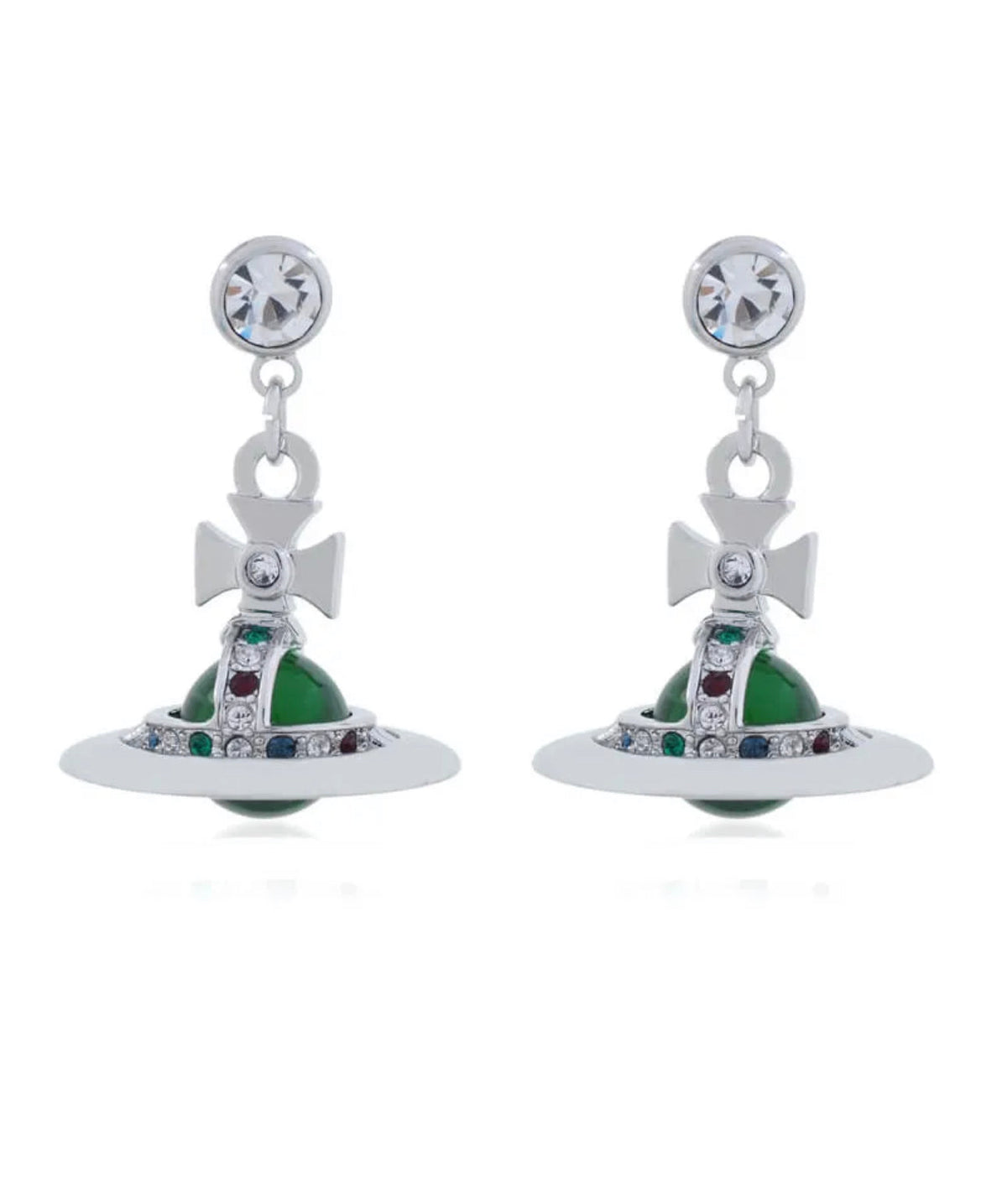 silver and green orb earrings (with box)