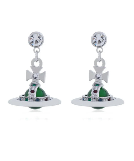 Silver and Green Orb Earrings (with box)